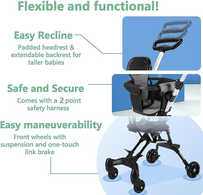 Two-Way Push Compact Baby Stroller – Lightweight & Anti-Rollover Design | Bacha Toys