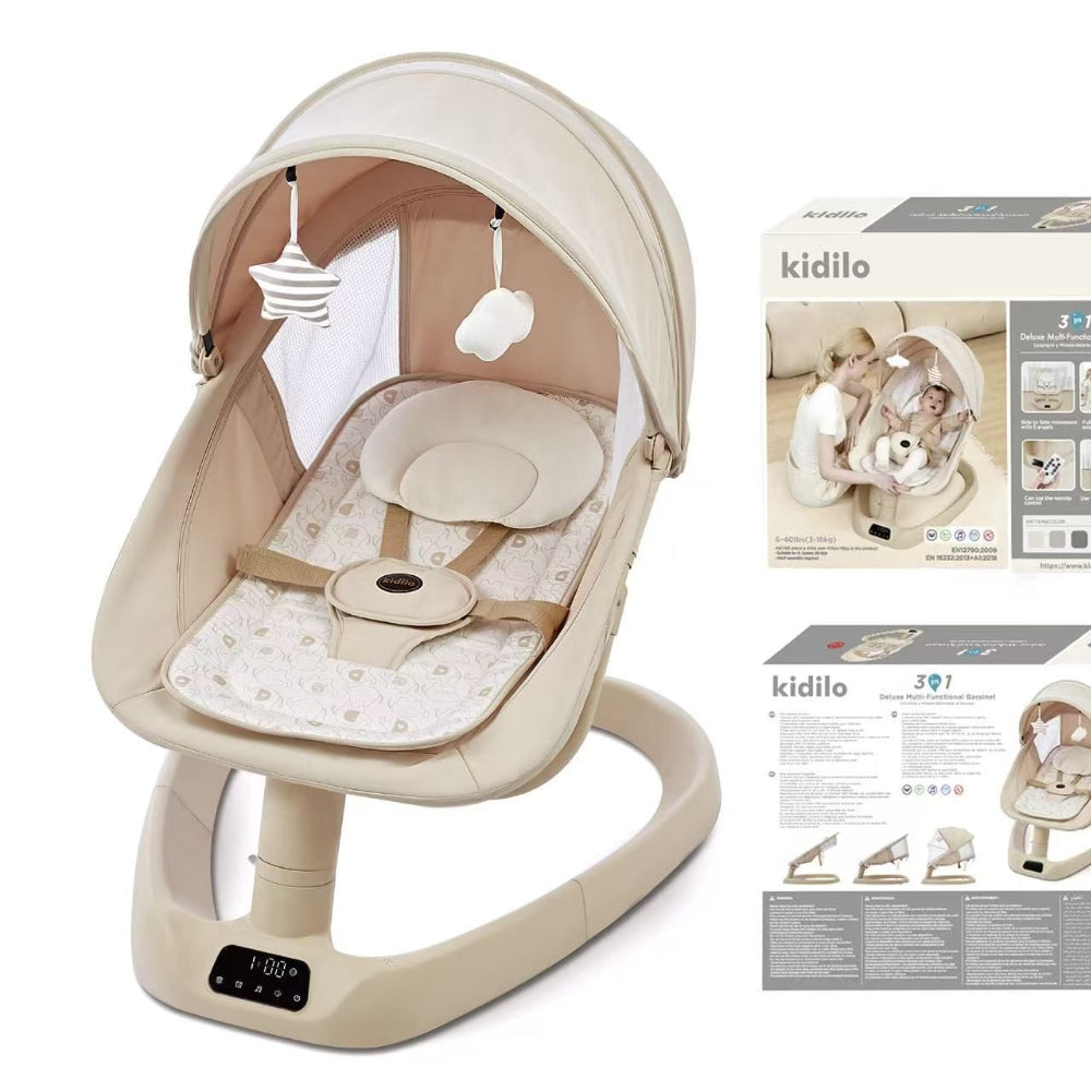 Kidilo 3-in-1 Deluxe Multi-Functional Bassinet – Electric Baby Rocker, Cradle & Bassinet