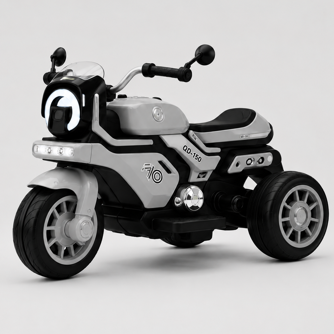 Kids Electric Ride-On Bike – Rechargeable Battery Music & Lights #QD-150 (Grey)