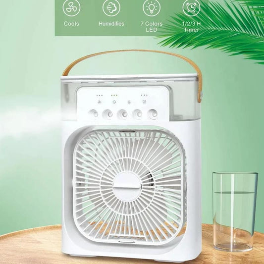 Mini Air Cooler Fan – 7 Color LED Humidifier (USB Type-C, 3 Speed)