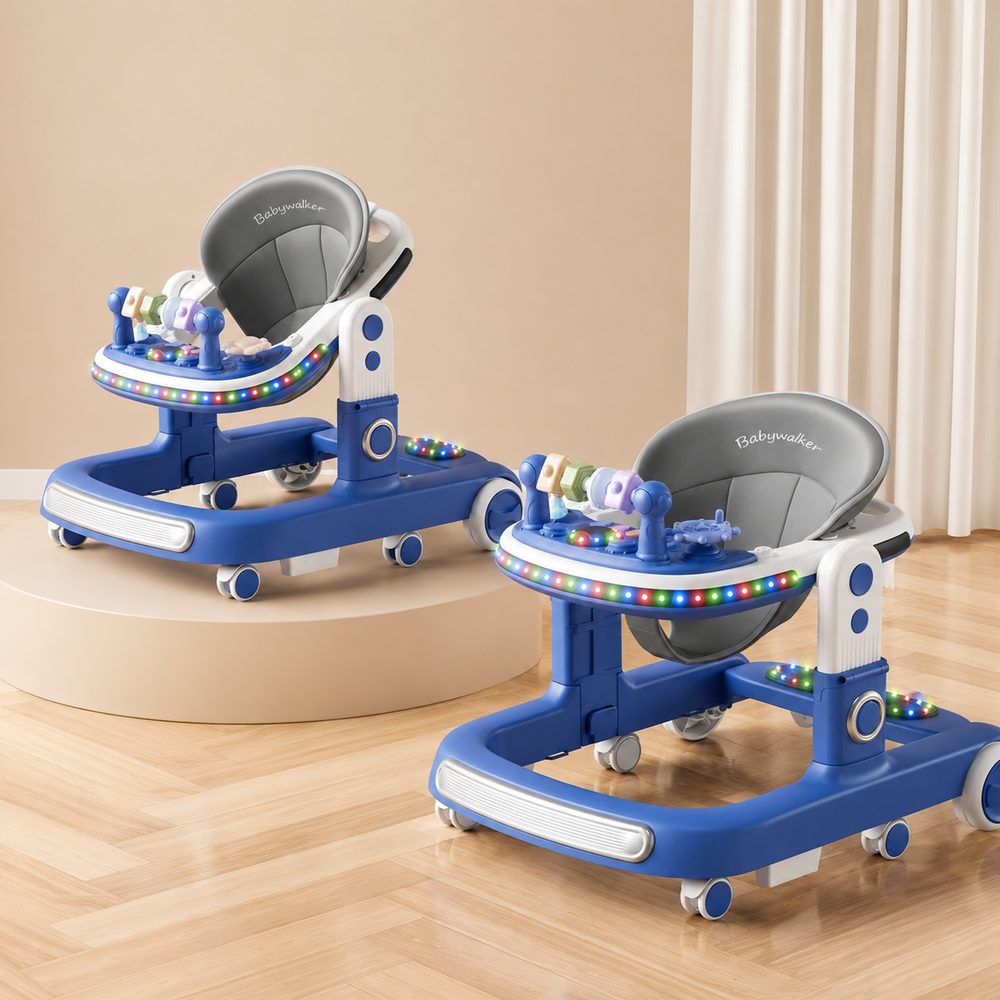 Baby Walker with Music & Lights – 360° Swivel Wheels, 3-Level Height Adjustment & Padded Seat #566 (BLUE)