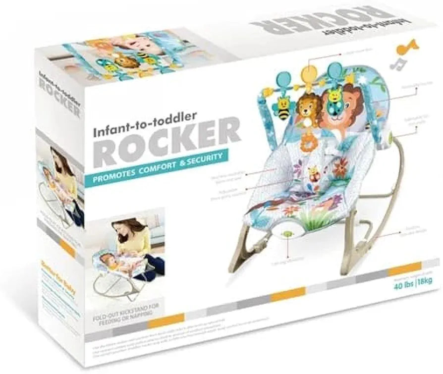 Baby Rocker – Infant to Toddler with Fold-Out Kickstand (0M+, 40 lbs / 18 kg) | Bacha Toys