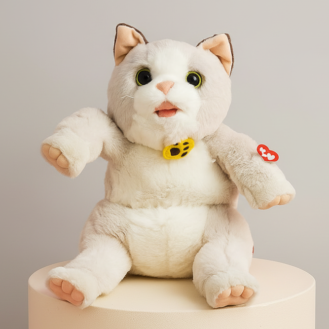 Learn to Speak Plush Cat with Shoulder Bag – White Colour | Bacha Toys