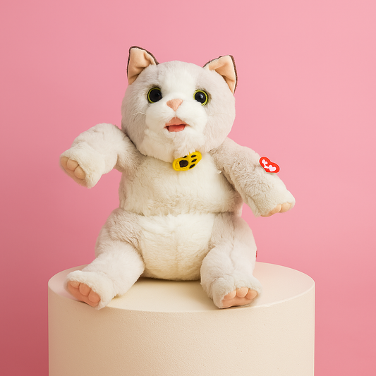 Learn to Speak Plush Cat with Shoulder Bag – White Colour | Bacha Toys Pakistan