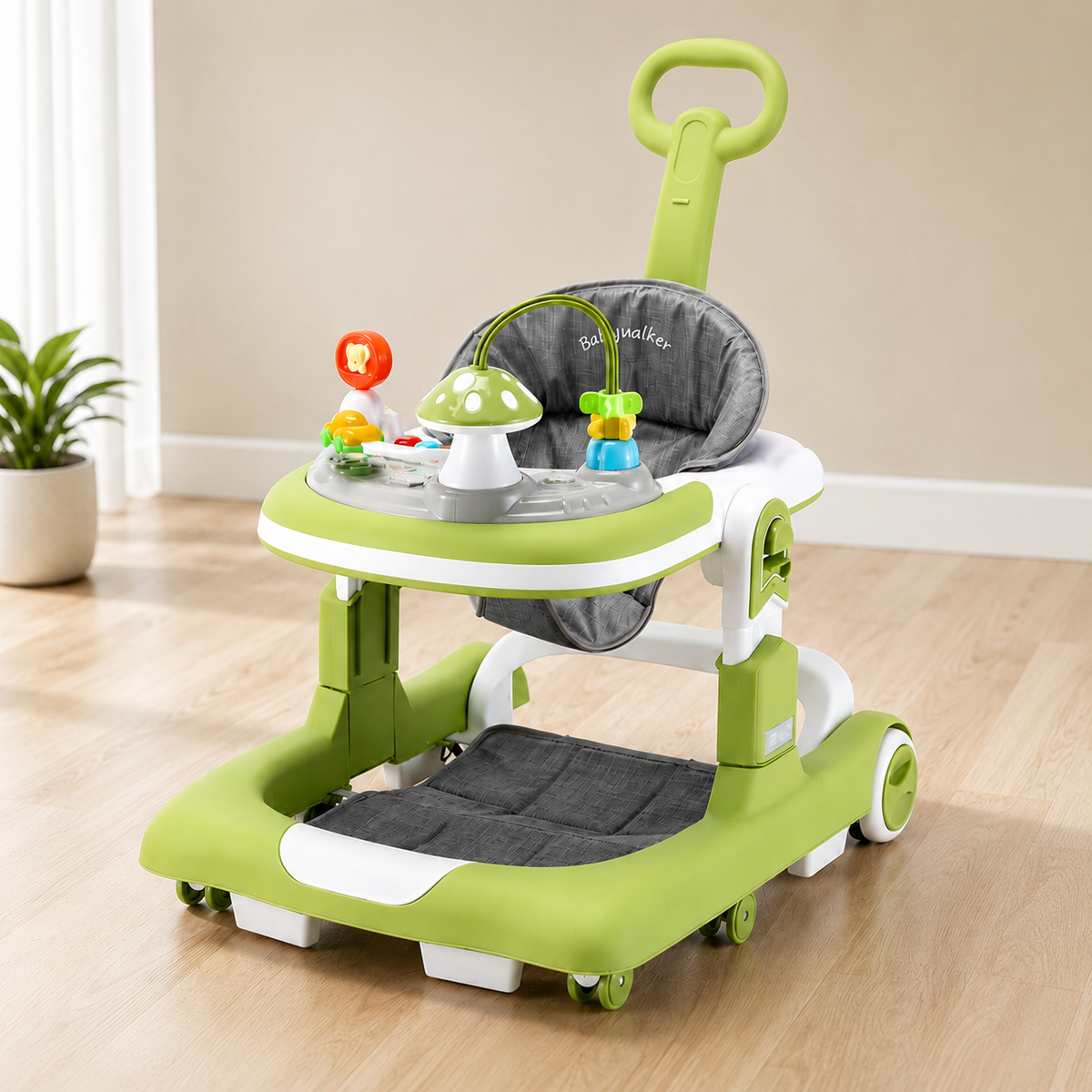 Baby Walker with Music & Lights – 360° Swivel Wheels, 3-Level Height Adjustment & Push Handle #MT-816 (GREEN)