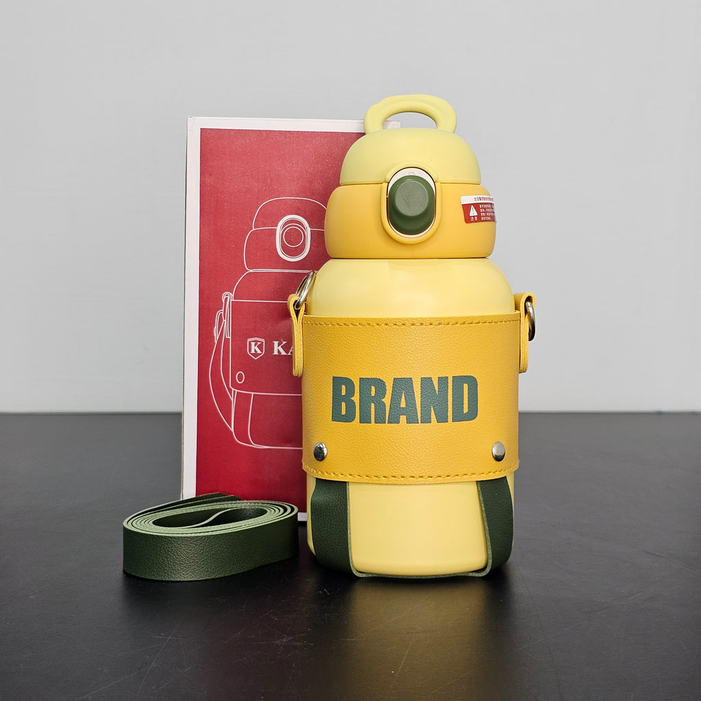 Hot & Cold Water Bottle 600ml – Leather Strap & Cover