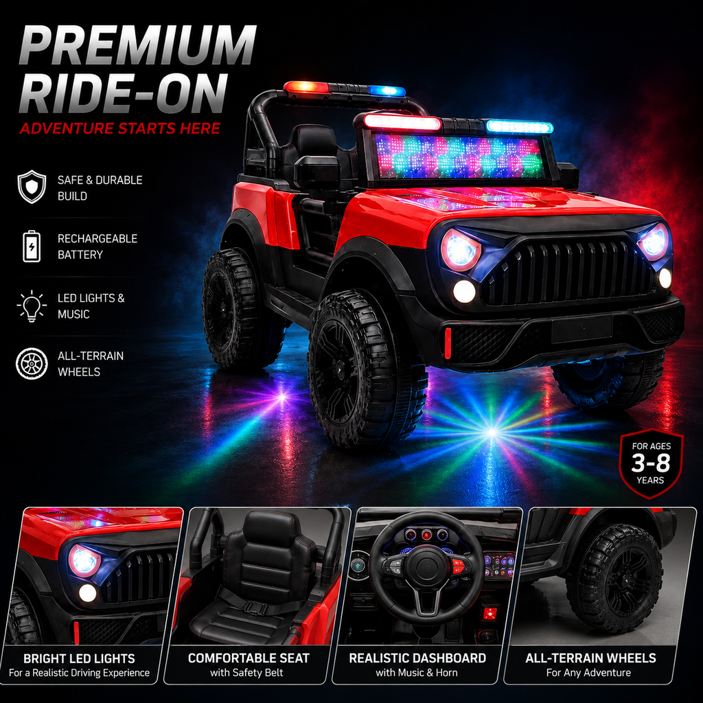 Kids 2-Seater Electric Car – Leather Seat Ride-On Jeep (M-7 RED)