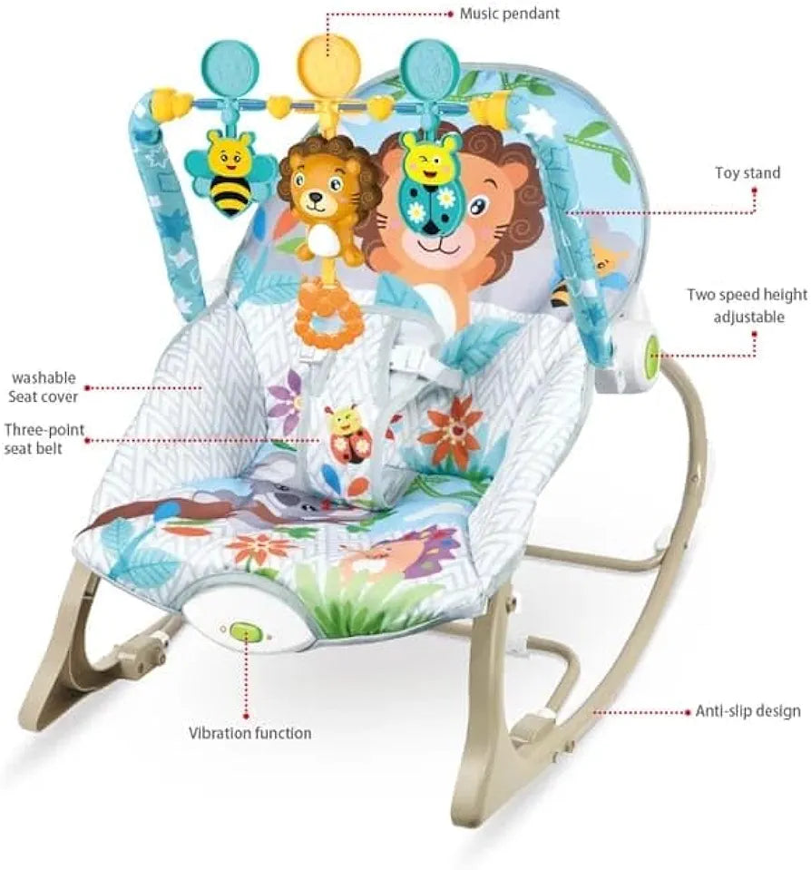 Baby Rocker – Infant to Toddler with Fold-Out Kickstand (0M+, 40 lbs / 18 kg) | Bacha Toys