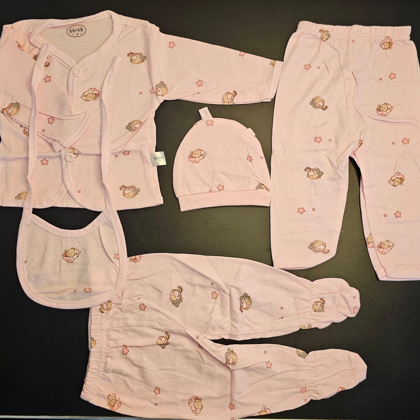 5 Pcs Lucky Star Luxury Baby Dress Set – Imported New Born Baby (Peach Colour) | Bacha Toys