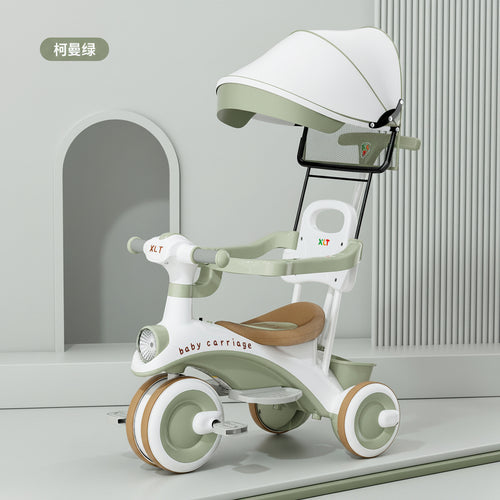 Kids Tricycle with Canopy – Stroller Style Ride On with Music & Lights