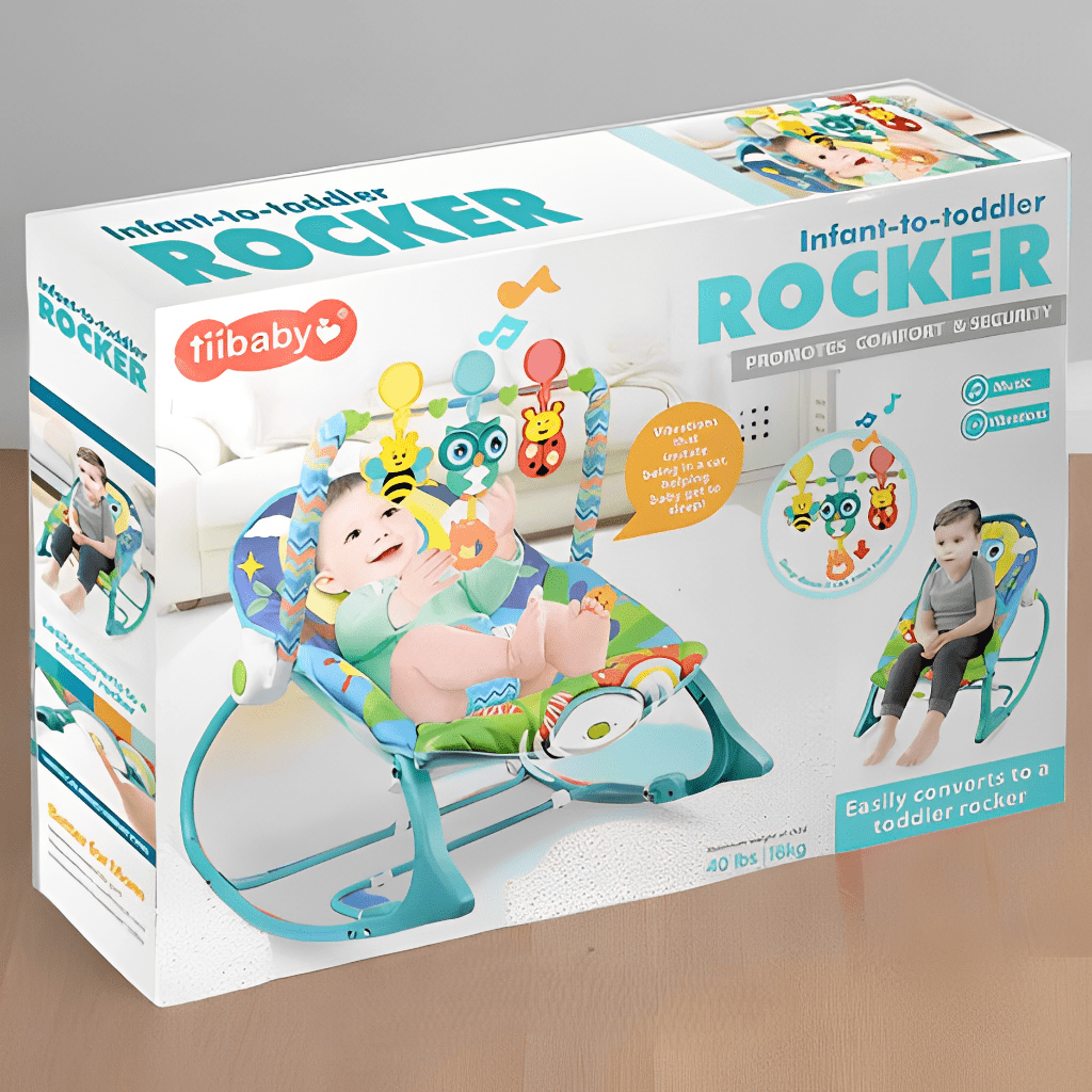 Baby Rocker – Infant to Toddler with Fold-Out Kickstand (0M+, 40 lbs / 18 kg) | Bacha Toys