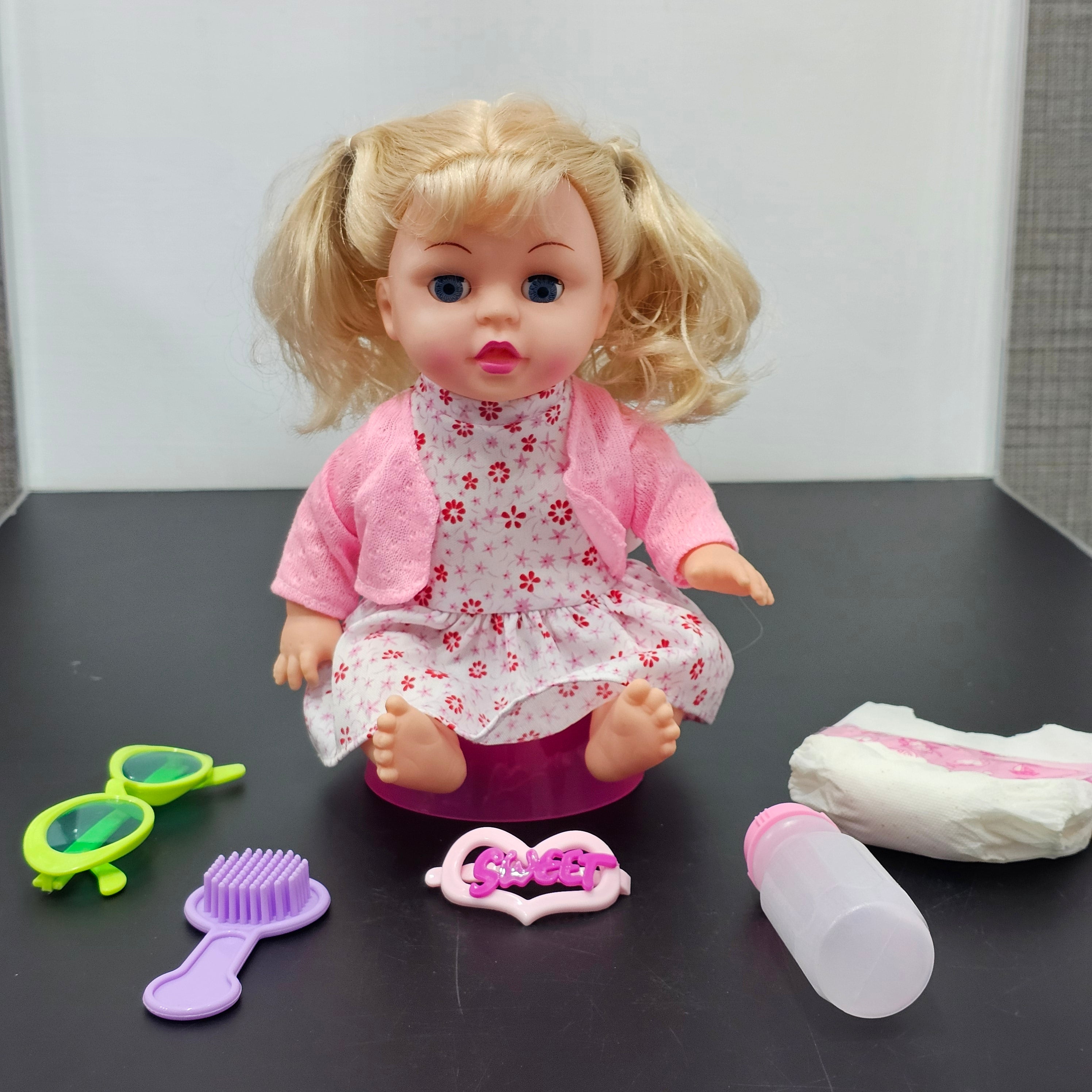 Baby Fashion Girl Doll with Sound, Hair Comb, Milk Bottle & Potty Training – Interactive Doll for Kids | Bacha Toys
