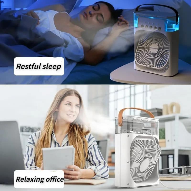 Mini Air Cooler Fan – 7 Color LED Humidifier (USB Type-C, 3 Speed)