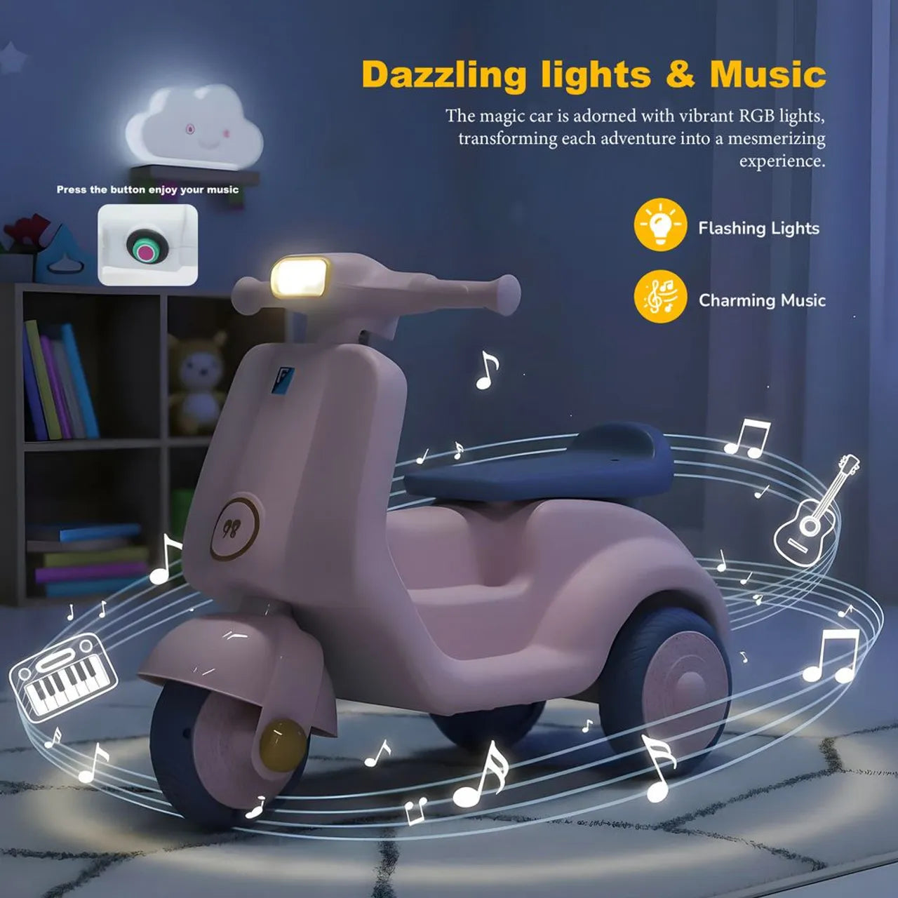 Kids Scooter Bike – Manual Ride-On with Lights & Music