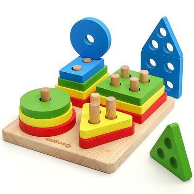 4 Pcs Shape Tray Wooden Box – Montessori Sorting Toy for Kids | Bacha Toys