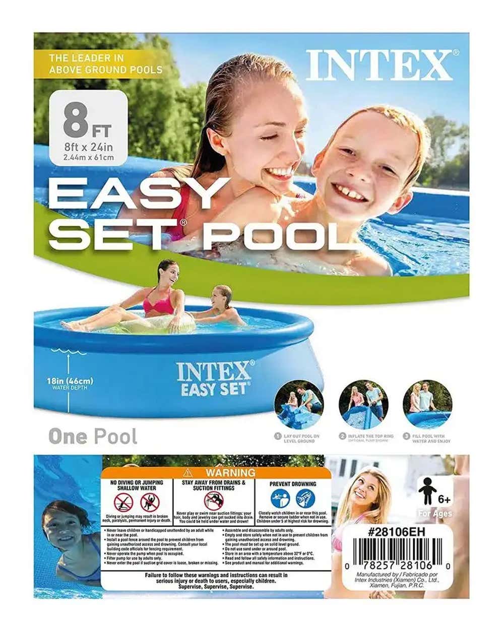 Intex Easy Set Pool 8ft x 24” – Inflatable Family Swimming Pool #28106