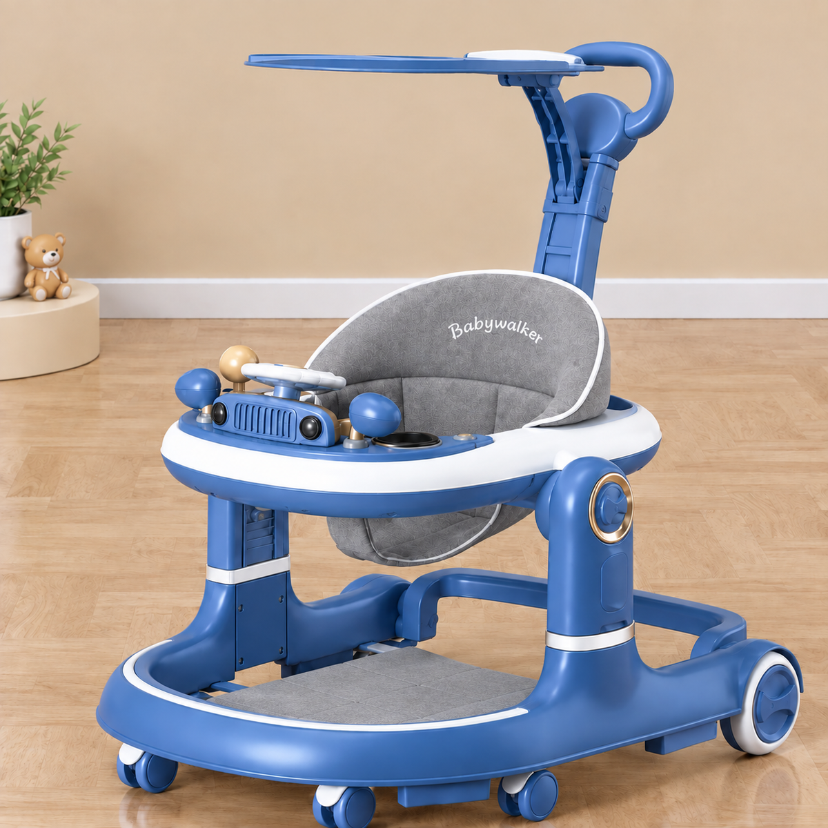 Premium Baby Walker with Music, Sun Canopy & Adjustable Height #W-569