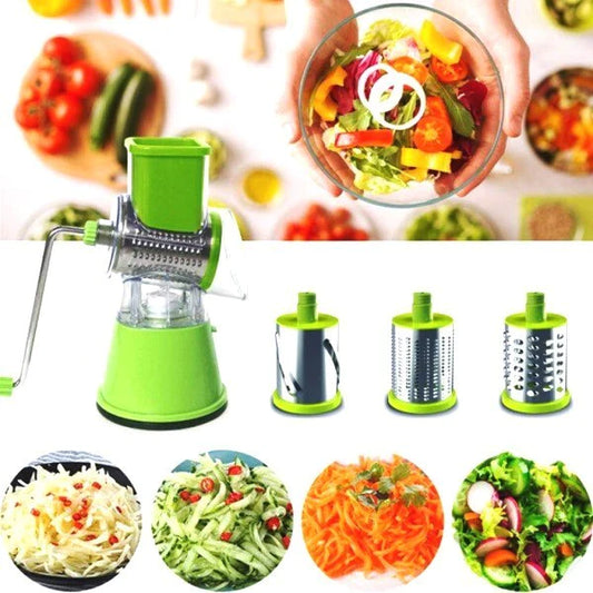 3-in-1 Table Top Drum Grater & Slicer – Vegetable Cutter with Interchangeable Blades | Bacha Toys