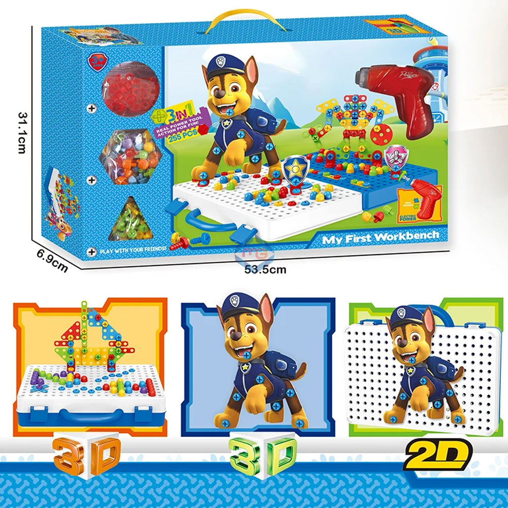 3-in-1 Real Power Tool Workbench Playset – 255 Pcs Puzzle Panel | Bacha Toys