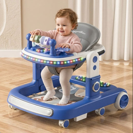 Baby Walker with Music & Lights – 360° Swivel Wheels, 3-Level Height Adjustment & Padded Seat #566 (BLUE)