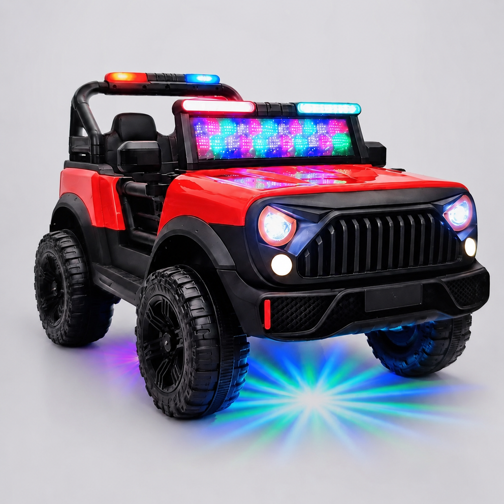 Kids 2-Seater Electric Car – Leather Seat Ride-On Jeep (M-7 RED)