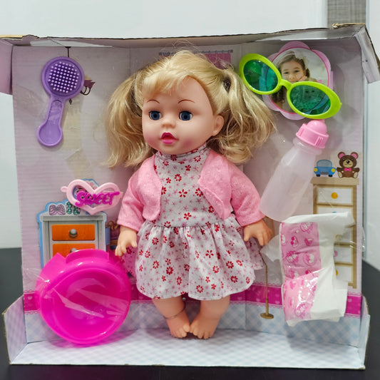 Baby Fashion Girl Doll with Sound, Hair Comb, Milk Bottle & Potty Training – Interactive Doll for Kids | Bacha Toys