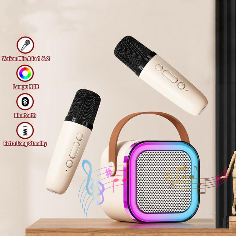 Rechargeable Bluetooth Karaoke Speaker with Dual Wireless Microphones & LED Lights