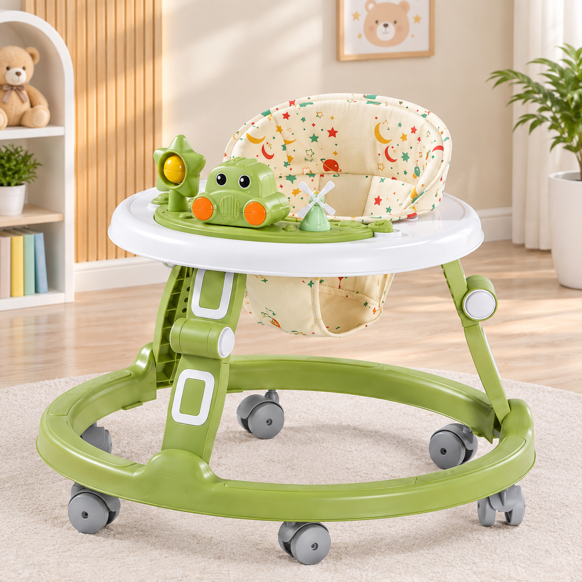 Baby Walker with Music, Adjustable Height & 360° Rotating Wheels #409