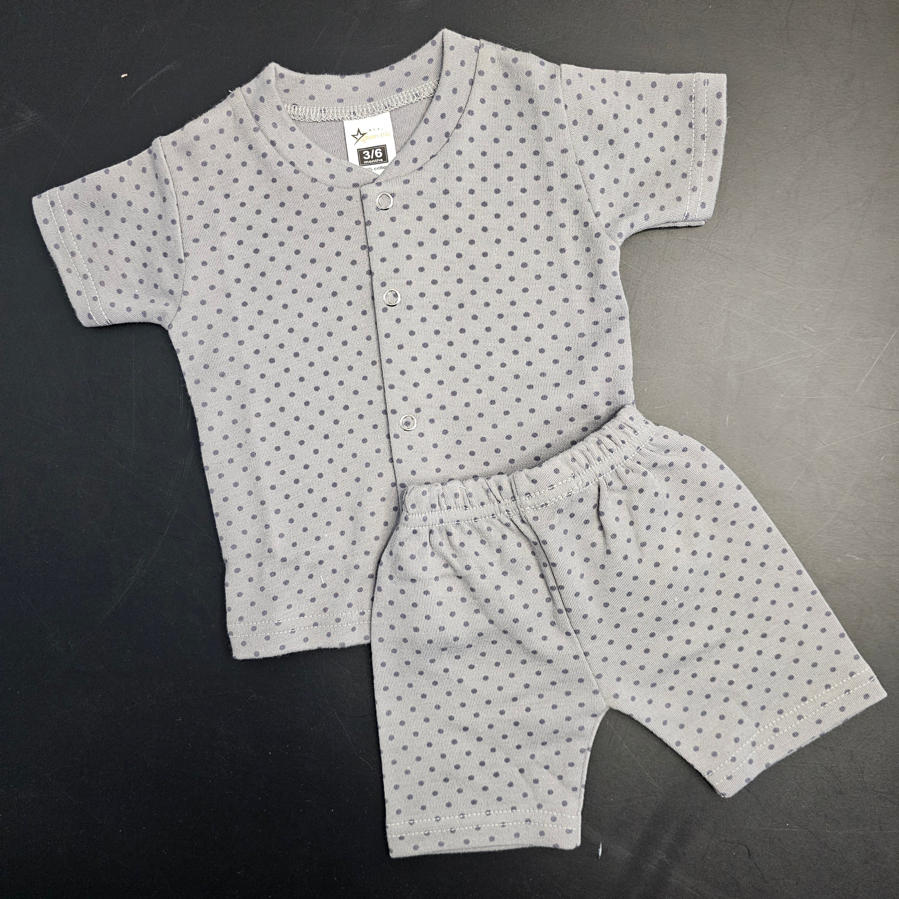 New Born Baby Dress – Dots Print, Gray Colour | Bacha Toys