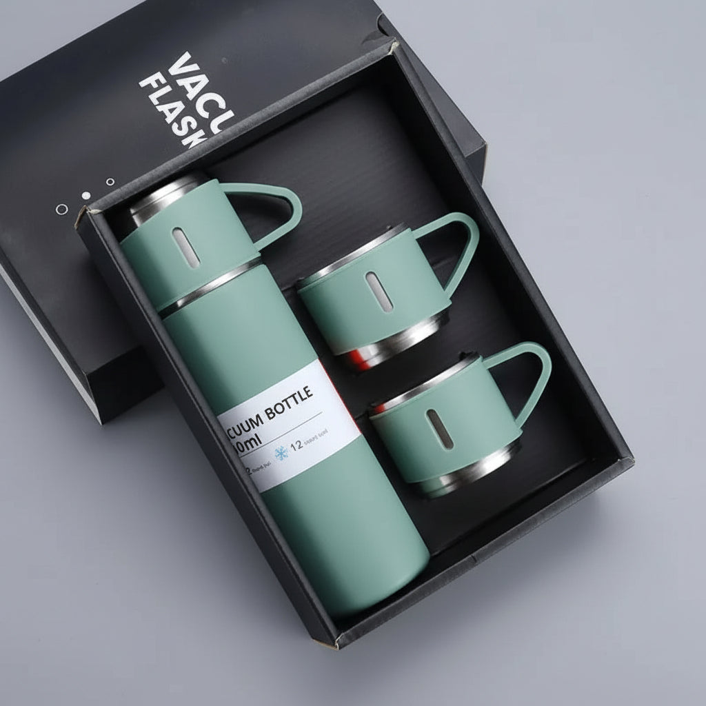 500ml Hot & Cold Water Bottle with 3 Cups – Family Travel Set