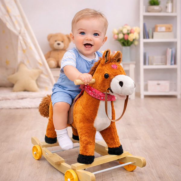 2-in-1 Stuff Rocking & Riding Horse with Music, Lights, Face & Tail Movement | Bacha Toys Pakistan