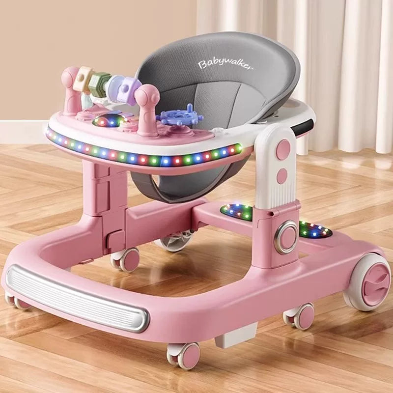 Baby Walker with Music & Lights – 360° Swivel Wheels, 3-Level Height Adjustment & Padded Seat #566 (PINK)
