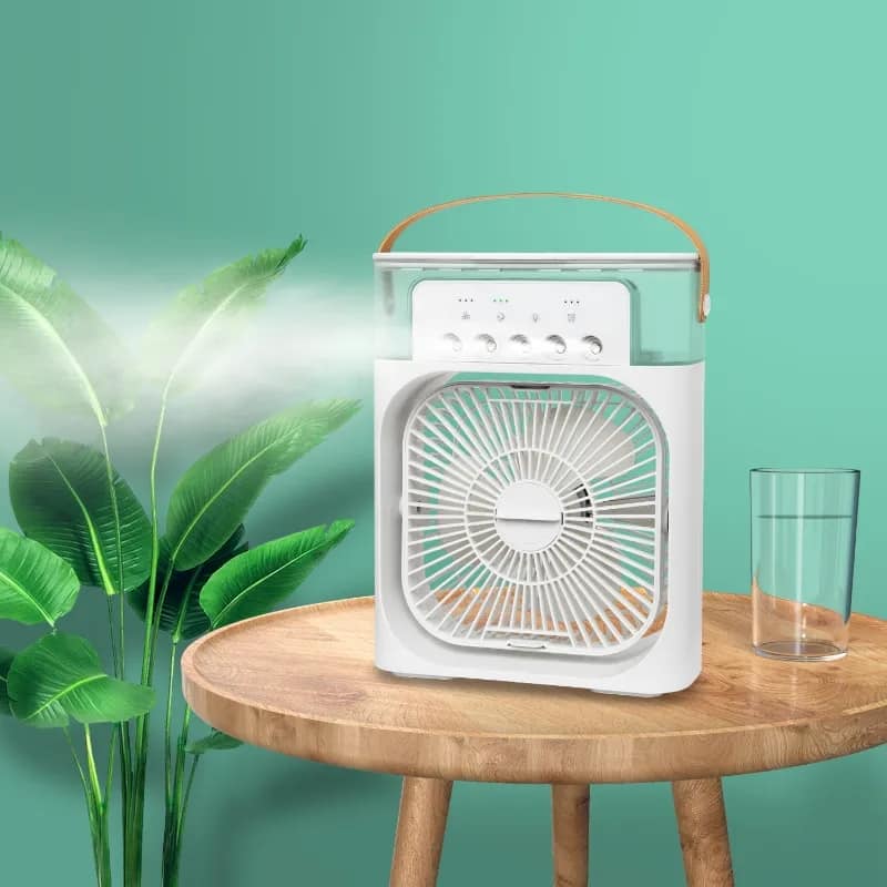 Mini Air Cooler Fan – 7 Color LED Humidifier (USB Type-C, 3 Speed)