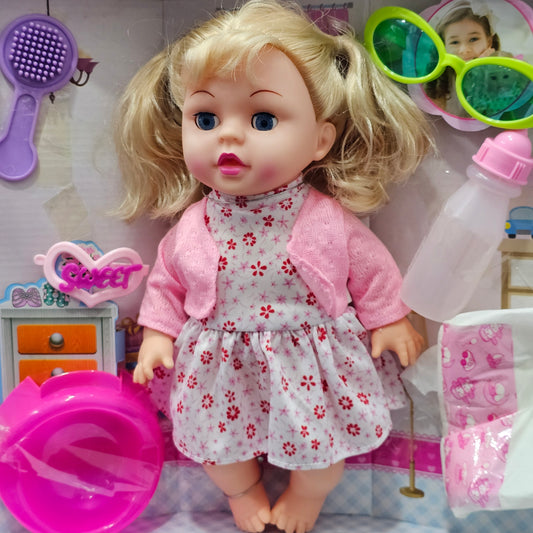 Baby Fashion Girl Doll with Sound, Hair Comb, Milk Bottle & Potty Training – Interactive Doll for Kids | Bacha Toys