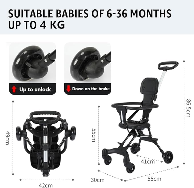 Two-Way Push Compact Baby Stroller – Lightweight & Anti-Rollover Design | Bacha Toys