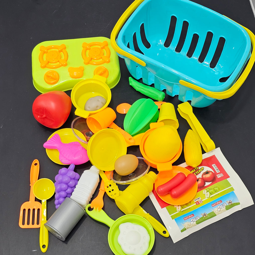 Kids Kitchen Set with Accessories – Basket Cooking Playset | Bacha Toys