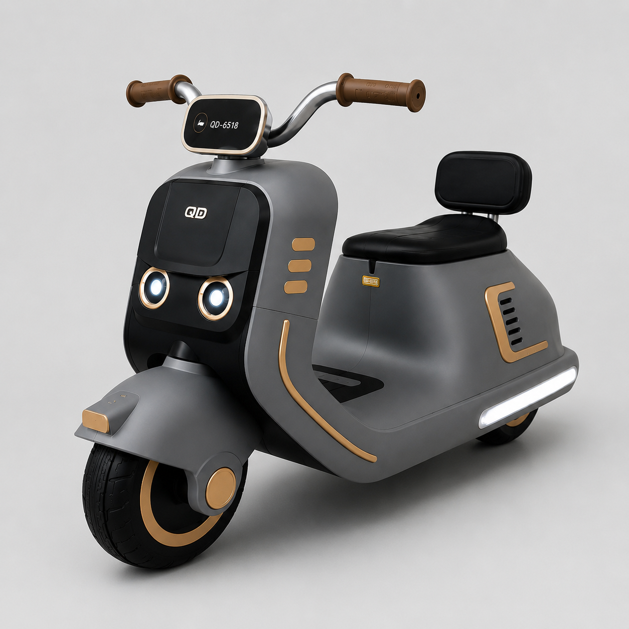 Kids Electric Vespa Ride-On Bike – 12V Rechargeable Battery with Music & LED Lights #QD-6158 (Grey)