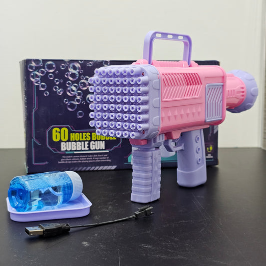 60-Hole Bubble Gun with Lighting Effect – Rechargeable USB Bubble Blaster for Kids 3+ | Bacha Toys