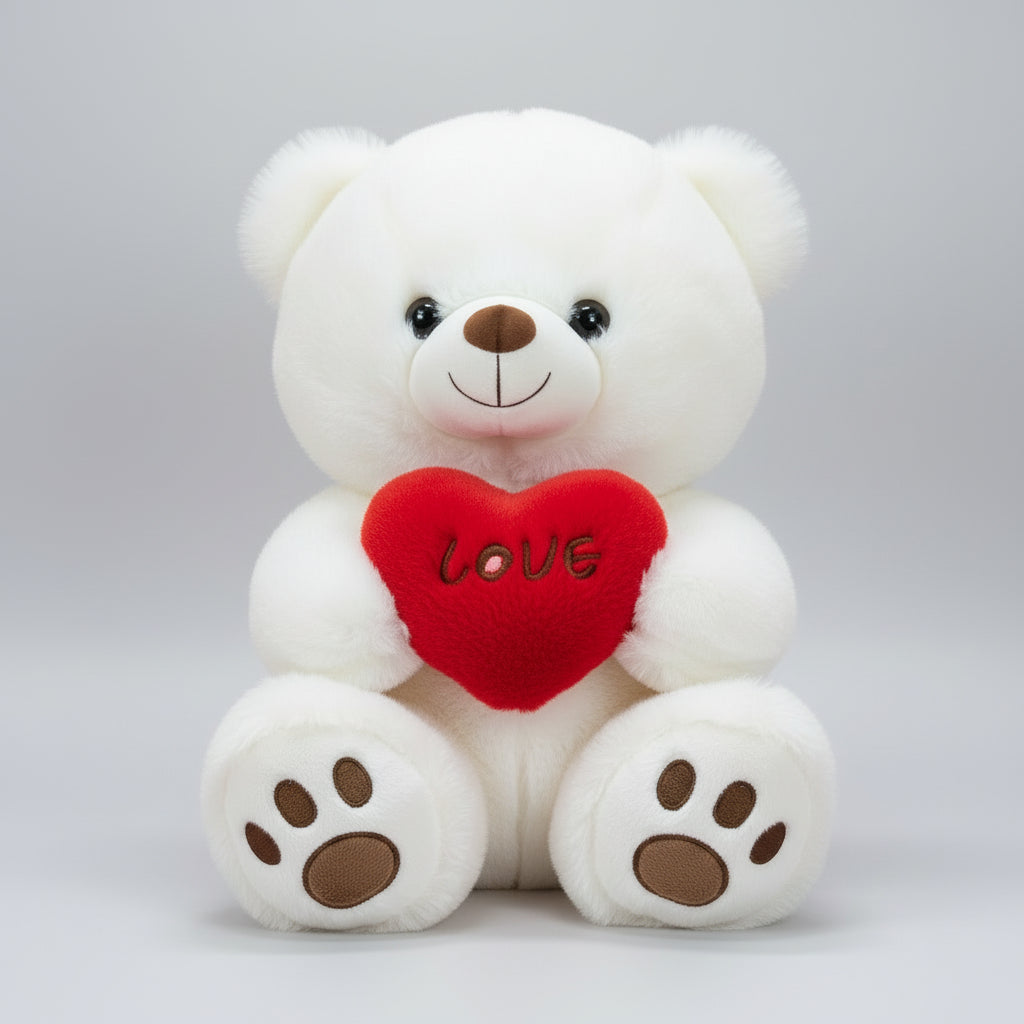 Premium Love Heart Bear – White Colour – 30cm Plush Toy | Bacha Toys