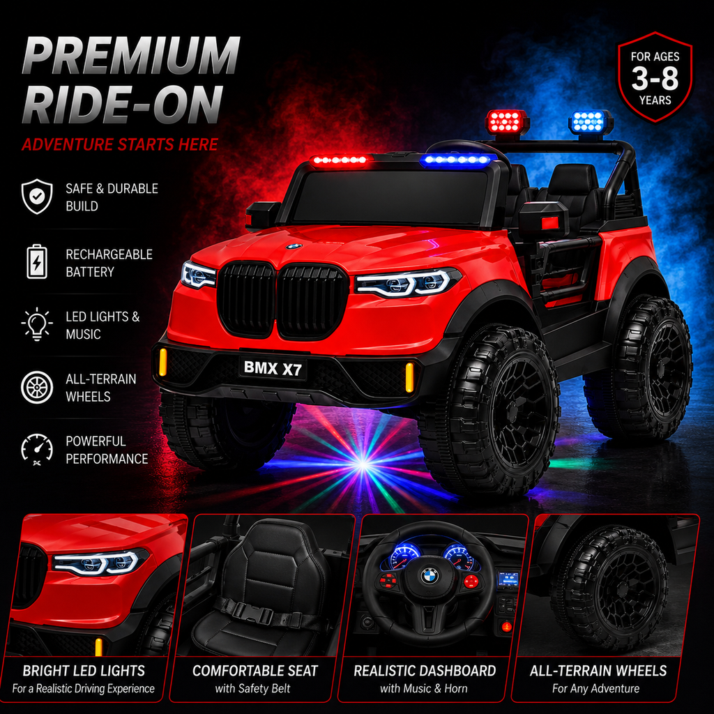 Kids 2-Seater Electric Car – Leather Seat Ride-On Jeep (M-27 RED)