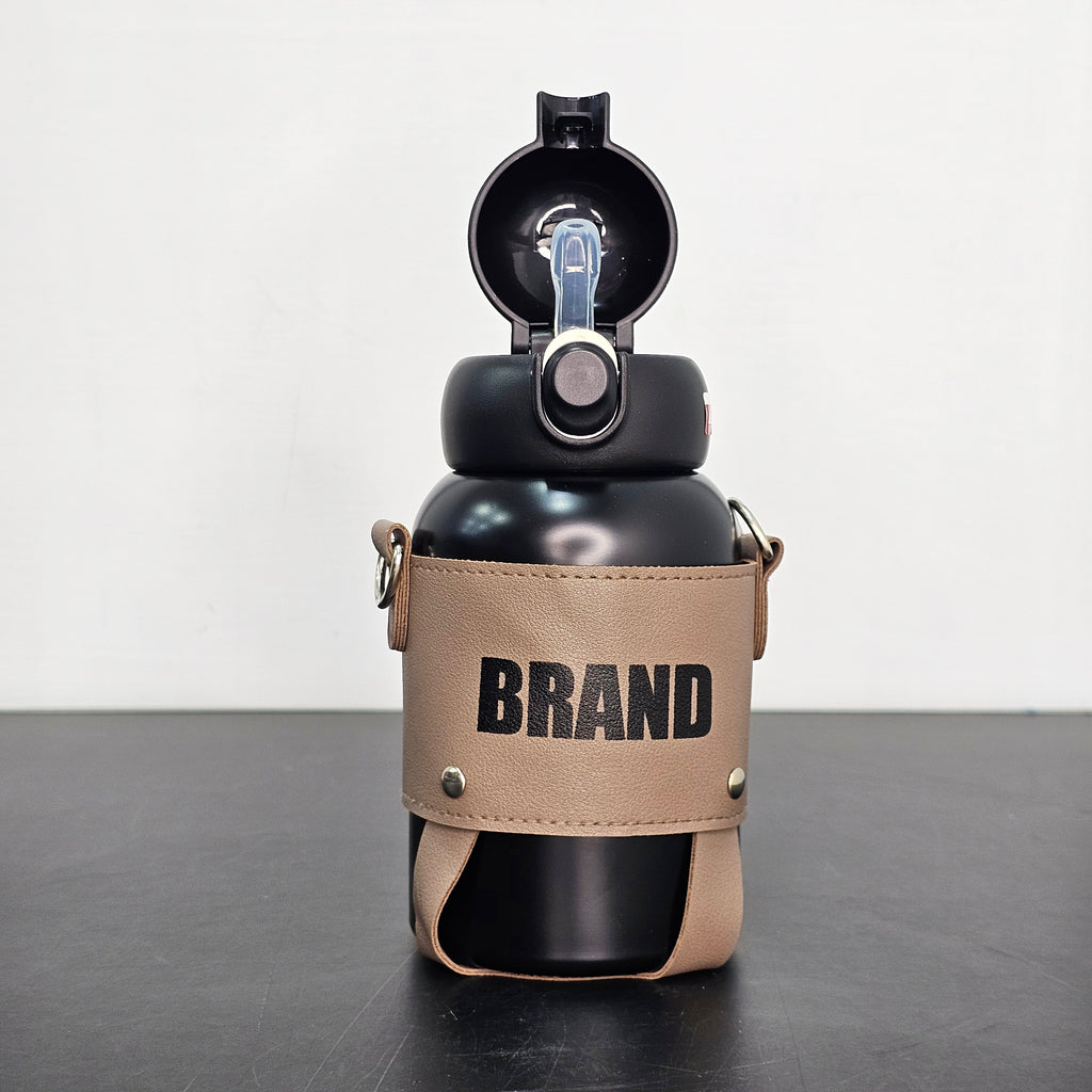Hot & Cold Water Bottle 600ml – Leather Strap & Cover