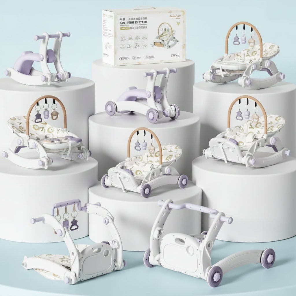 8 in 1 Baby Fitness Stand – Convertible Walker, Play Mat & Rocker