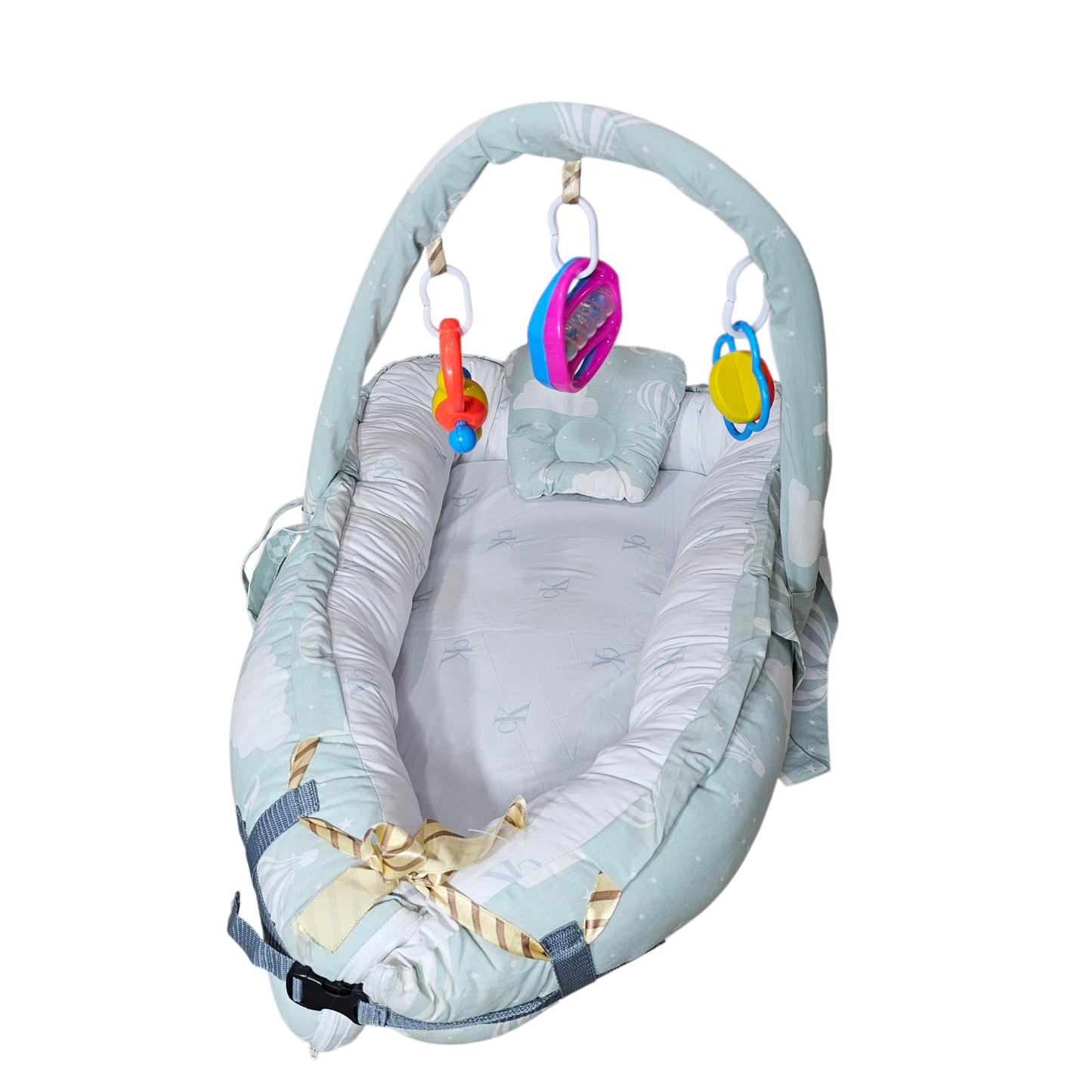 Baby Bedset with Rattles & Head Cushion – Cotton Fabric | Comfortable & Safe | Bacha Toys