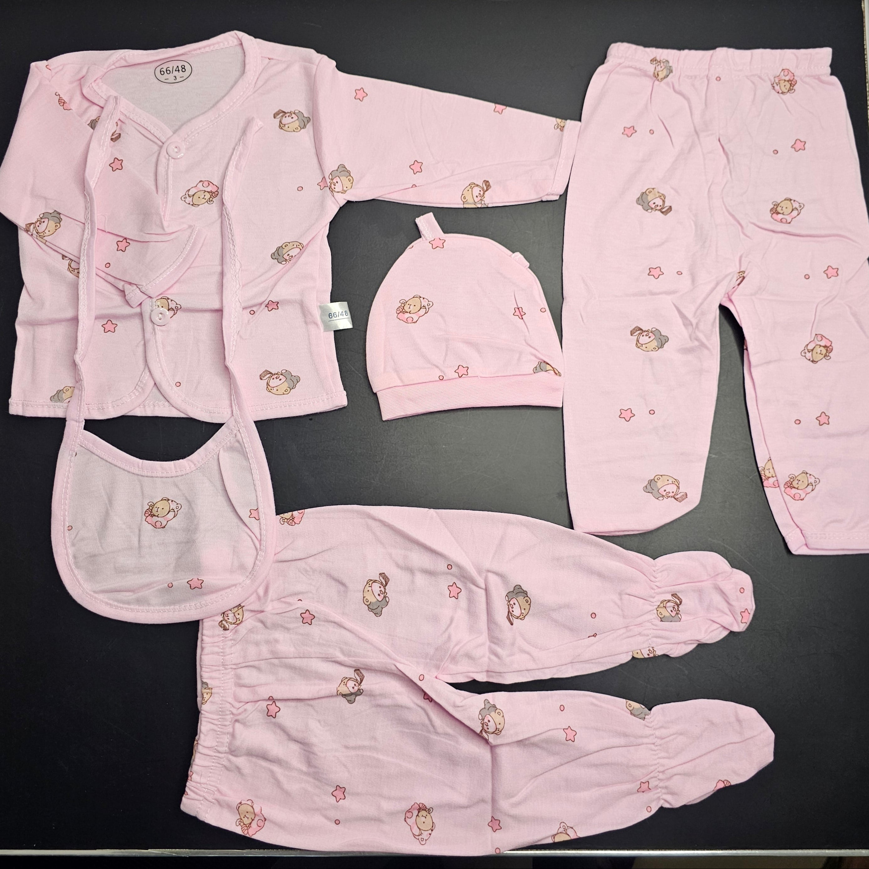 5 Pcs Lucky Star Luxury Baby Dress Set – Imported New Born Baby (Pink Colour) | Bacha Toys