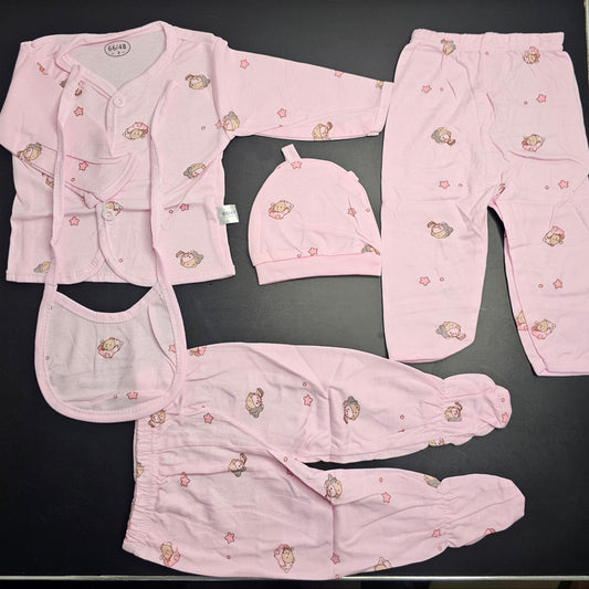 5 Pcs Lucky Star Luxury Baby Dress Set – Imported New Born Baby (Pink Colour) | Bacha Toys