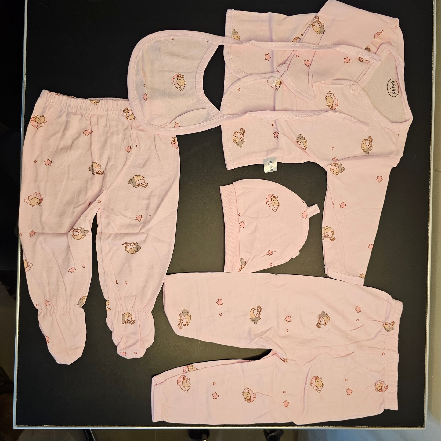 5 Pcs Lucky Star Luxury Baby Dress Set – Imported New Born Baby (Peach Colour) | Bacha Toys