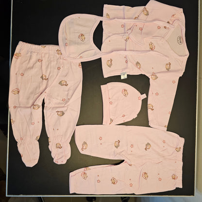 5 Pcs Lucky Star Luxury Baby Dress Set – Imported New Born Baby (Peach Colour) | Bacha Toys