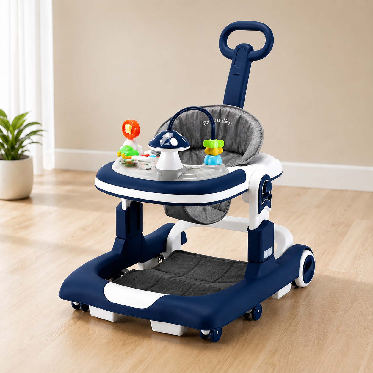 Baby Walker with Music & Lights – 360° Swivel Wheels, 3-Level Height Adjustment & Push Handle #MT-816 (BLUE)