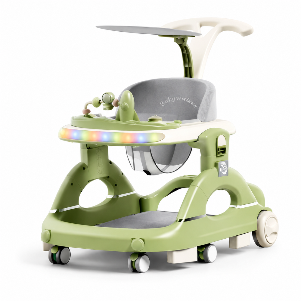 Baby Walker with Music & Lights – 360° Swivel Wheels, 3-Level Height Adjustment, Push Handle & Sun Shade #888 (GREEN)