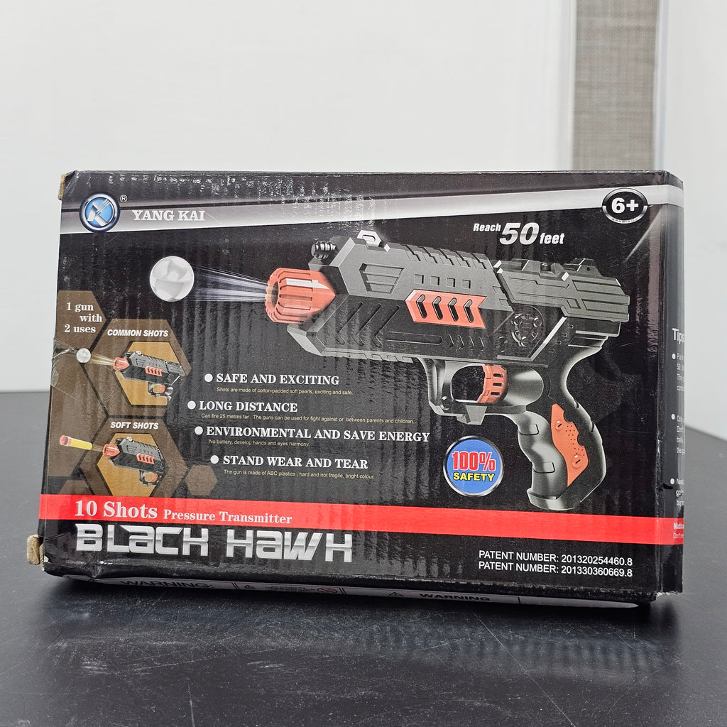 Black Hawk 10-Shot Pressure Transmitter Toy Gun – Dual Function Long-Range Blaster | Bacha Toys